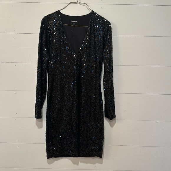 Express Sequin Long Sleeve V-Neck Shift Dress Size Large Sold Out - Picture 3 of 5
